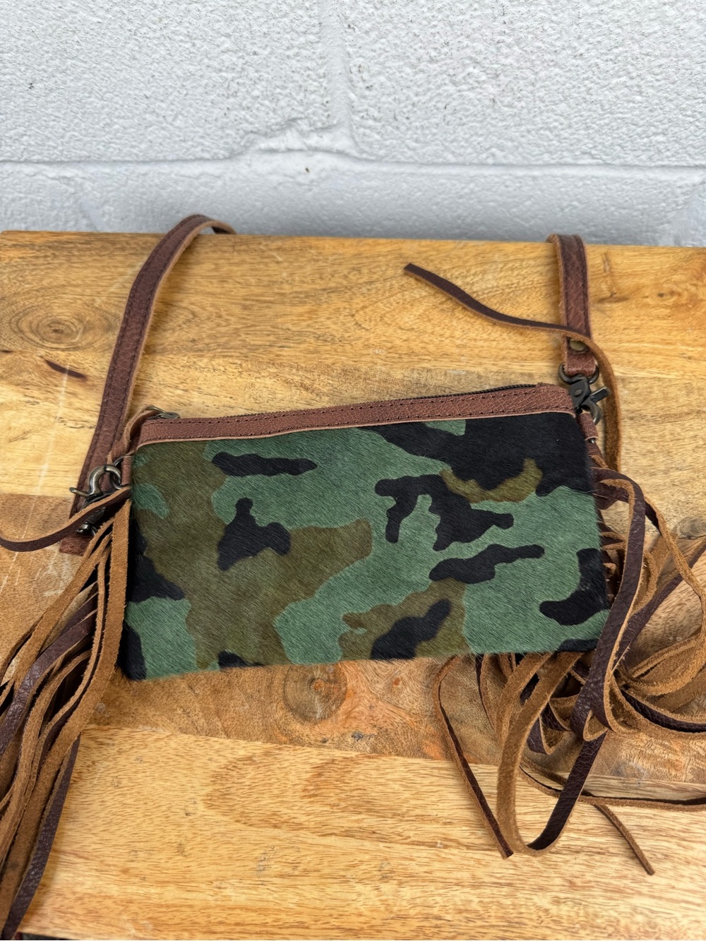 American Darling Camo Hair-On Hide Fringe Crossbody Bag Western Boho